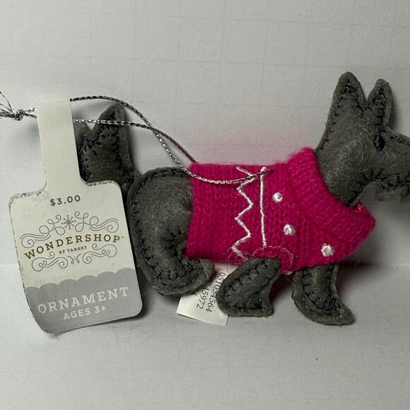 Wondershop Felt Scottie Dog Ornament Gray Puppy Pink Sweater Target Christmas - Picture 5 of 6